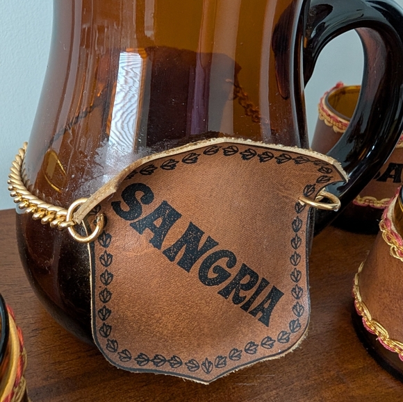 Vintage Amber Glass Sangria Pitcher Set - Picture 3 of 11